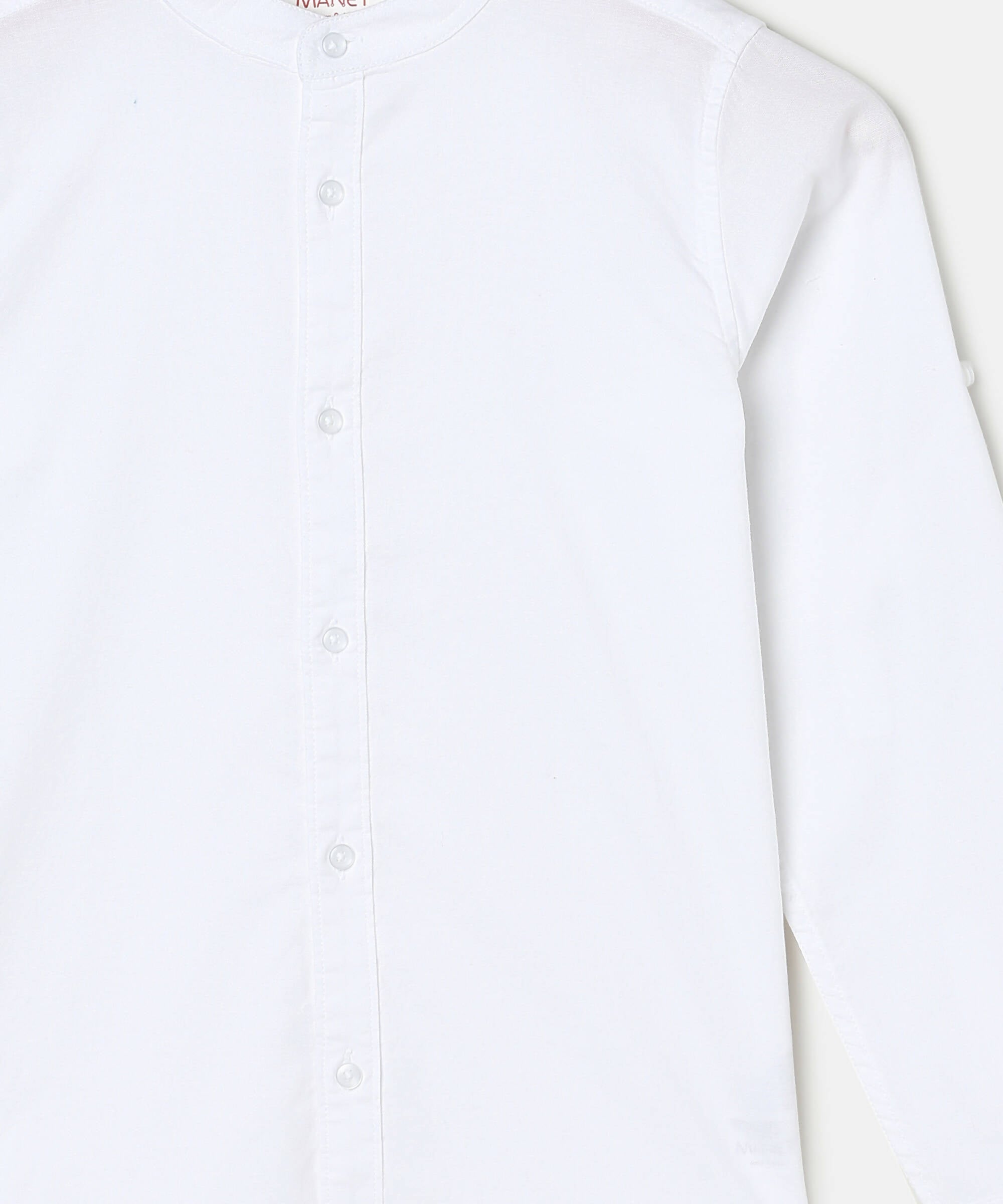 Manet Boys Mandarin Collar Full Sleeves Melange Shirt - White