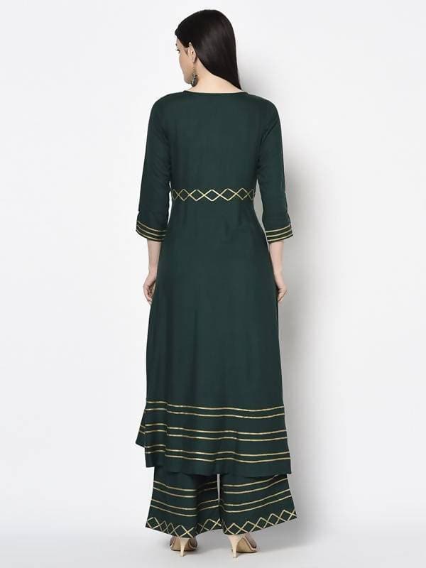 Aniyah Rayon Bottle Green Color Anarkali Palazzo Set (AN-204K)