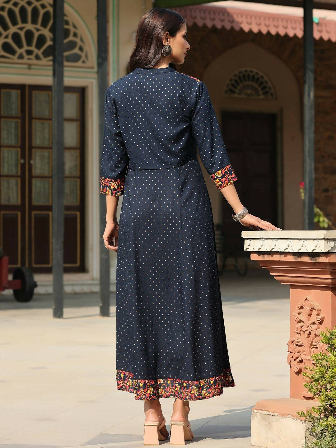 Juniper Women's Blue Rayon Festive Printed Flared Dress - Distacart