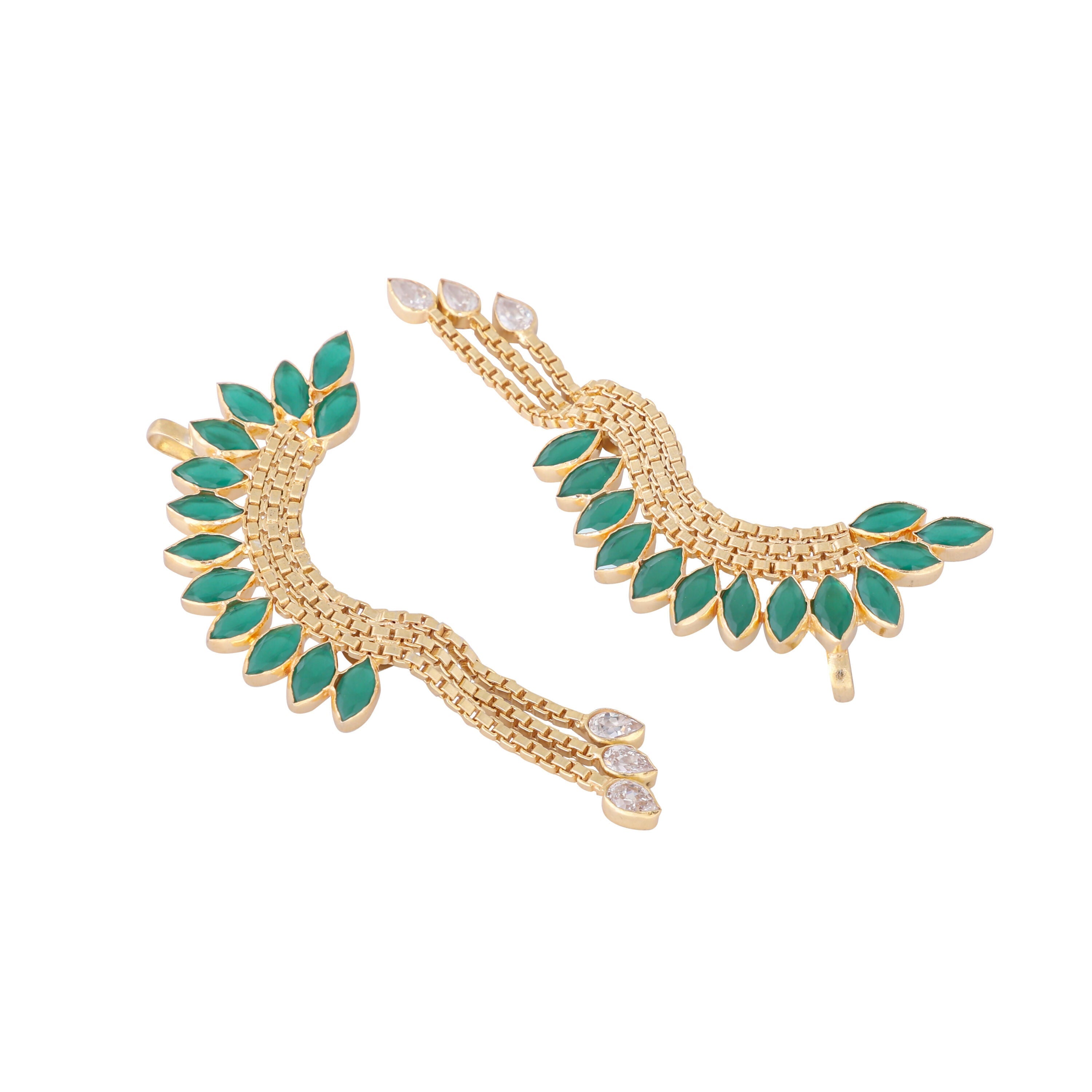 Nuyug 22K Gold Plated Faux Emerald Studded Contemporary Ear Cuff Earrings - Distacart