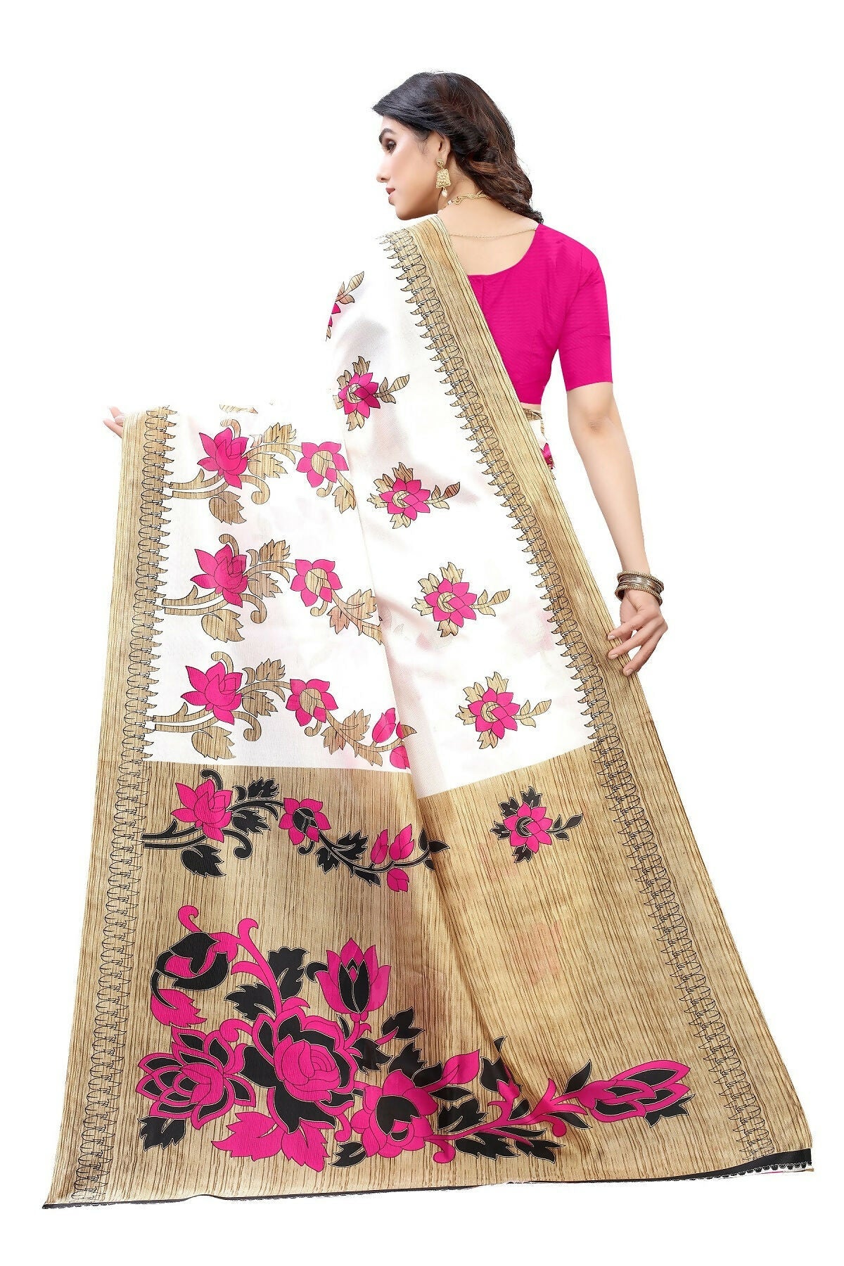 Vamika White Printed Art Silk Saree