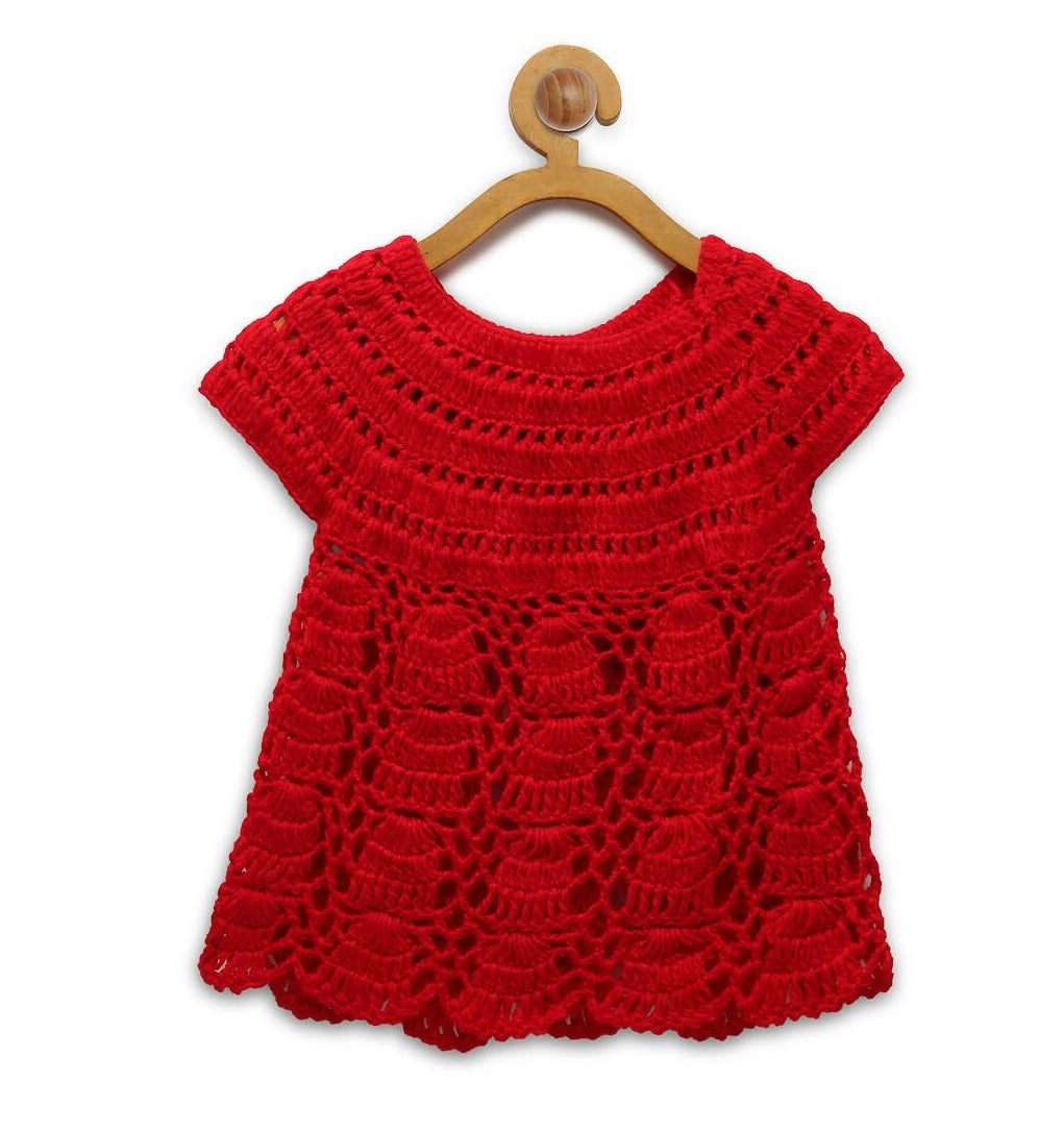 Chutput Kids Pretty Design Red Coloured Solid Frock