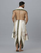 Indian Clothing Ramraj Cotton Mens Pure Cotton 5 Khan Jari 9 + 5 Kora Panchakacham Dhoti With Angavastram Set