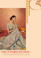Blue Tusser Satin Silk Woven Design Saree With Unstitched Blouse Piece - Norita Royal Pradha