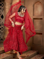 Myra Deep Red Heavy Embroidered Net Lehenga