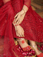 Myra Deep Red Heavy Embroidered Net Lehenga