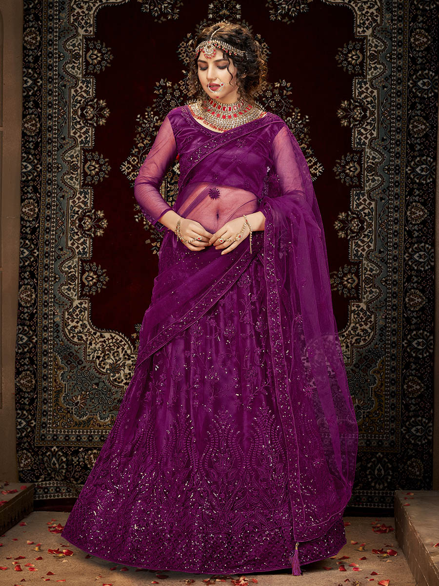 Myra Wine Heavy Embroidered Net Lehenga