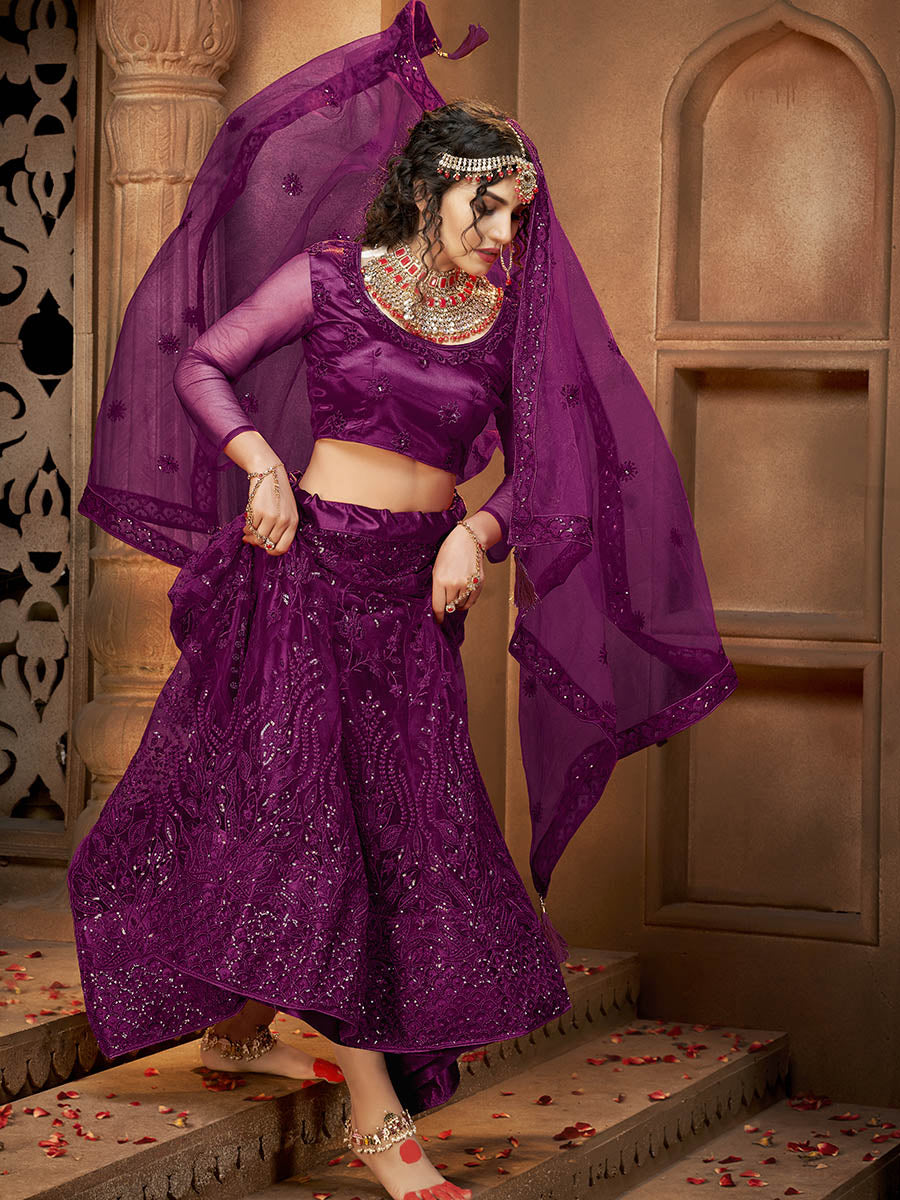 Myra Wine Heavy Embroidered Net Lehenga