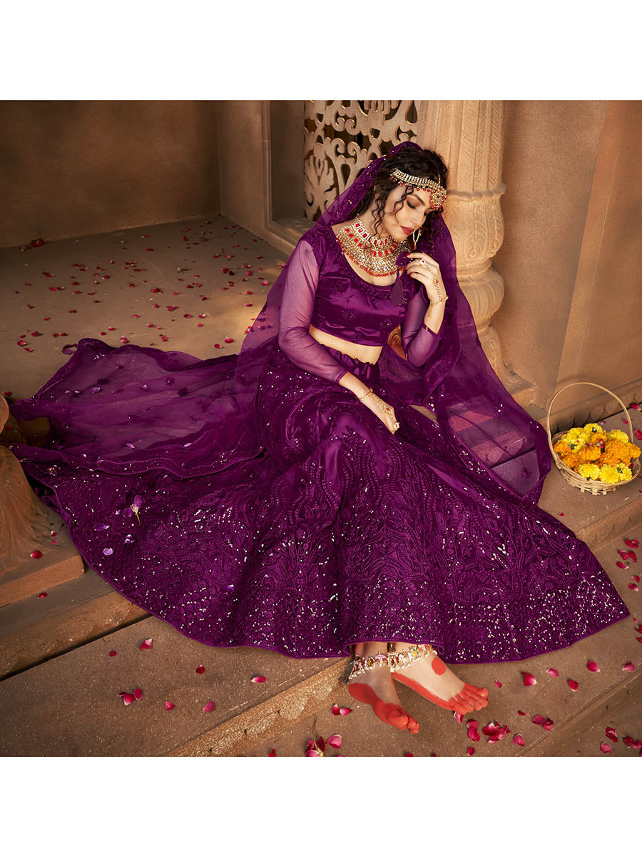 Myra Wine Heavy Embroidered Net Lehenga