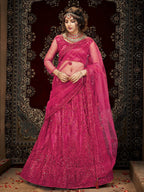 Myra Pink Heavy Embroidered Net Lehenga