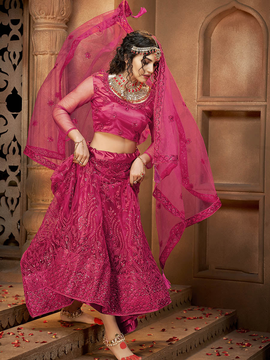 Myra Pink Heavy Embroidered Net Lehenga