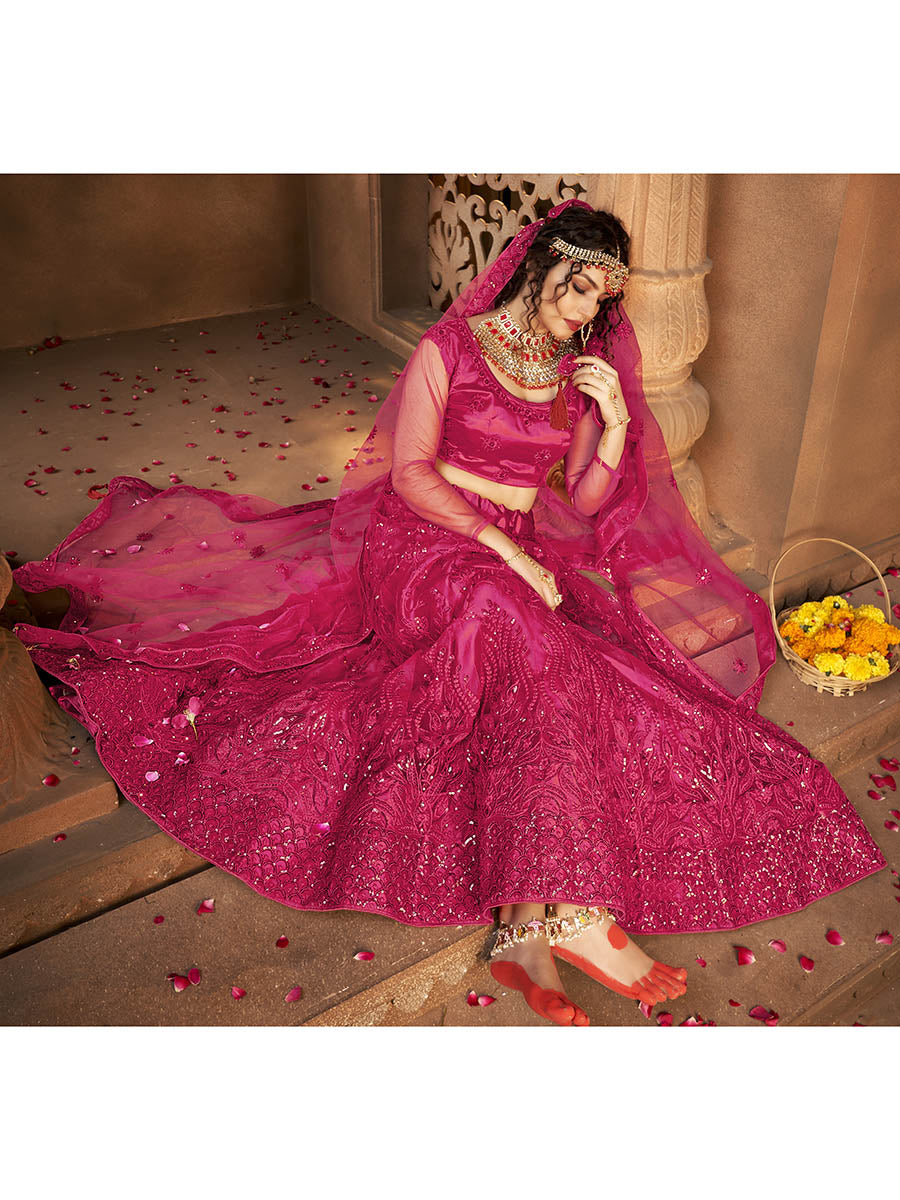 Myra Pink Heavy Embroidered Net Lehenga