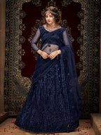 Myra Navy Blue Heavy Embroidered Net Lehenga