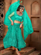 Myra Sea Green Heavy Embroidered Net Lehenga