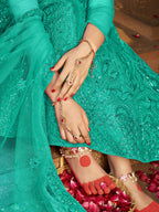 Myra Sea Green Heavy Embroidered Net Lehenga