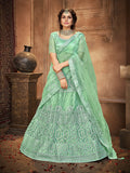 Myra Sea Green Heavy Embroidered Net Lehenga