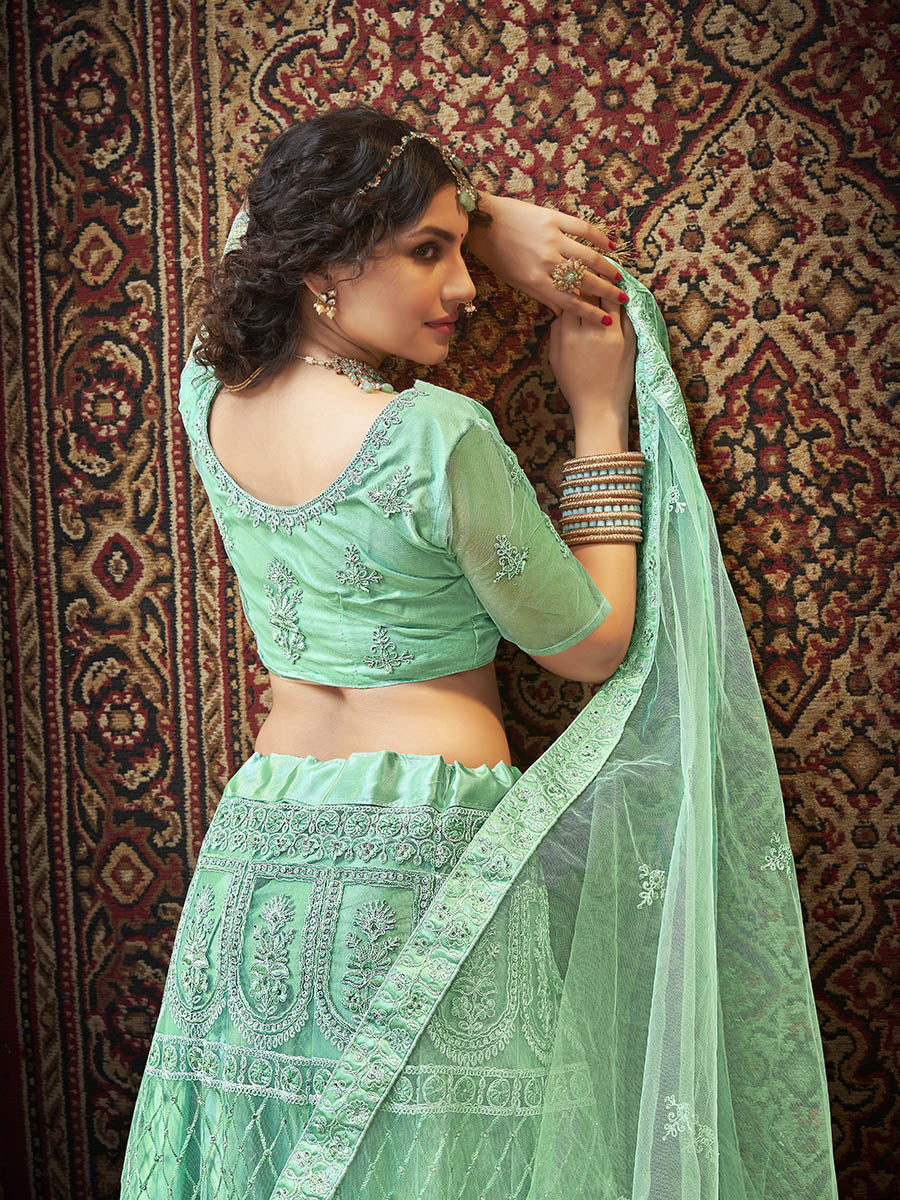 Myra Sea Green Heavy Embroidered Net Lehenga