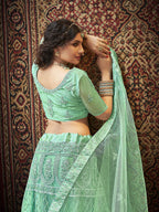 Myra Sea Green Heavy Embroidered Net Lehenga