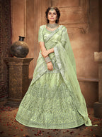 Myra Pista Heavy Embroidered Net Lehenga