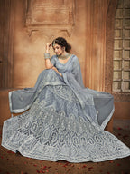 Myra Grey Heavy Embroidered Net Lehenga