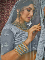 Myra Grey Heavy Embroidered Net Lehenga