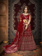 Myra Maroon Ocean Heavy Embroidered Net Lehenga
