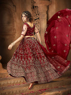 Myra Maroon Ocean Heavy Embroidered Net Lehenga