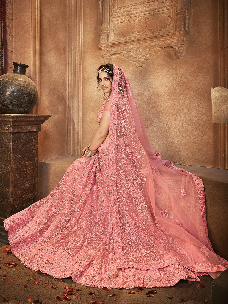 Myra Blush Heavy Embroidered Net Lehenga
