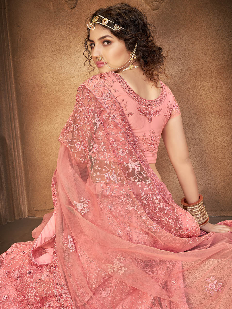 Myra Blush Heavy Embroidered Net Lehenga
