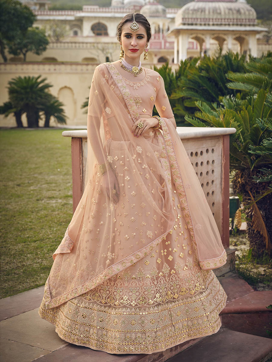 Myra Blush Net Heavy Embroidered Designer Lehenga