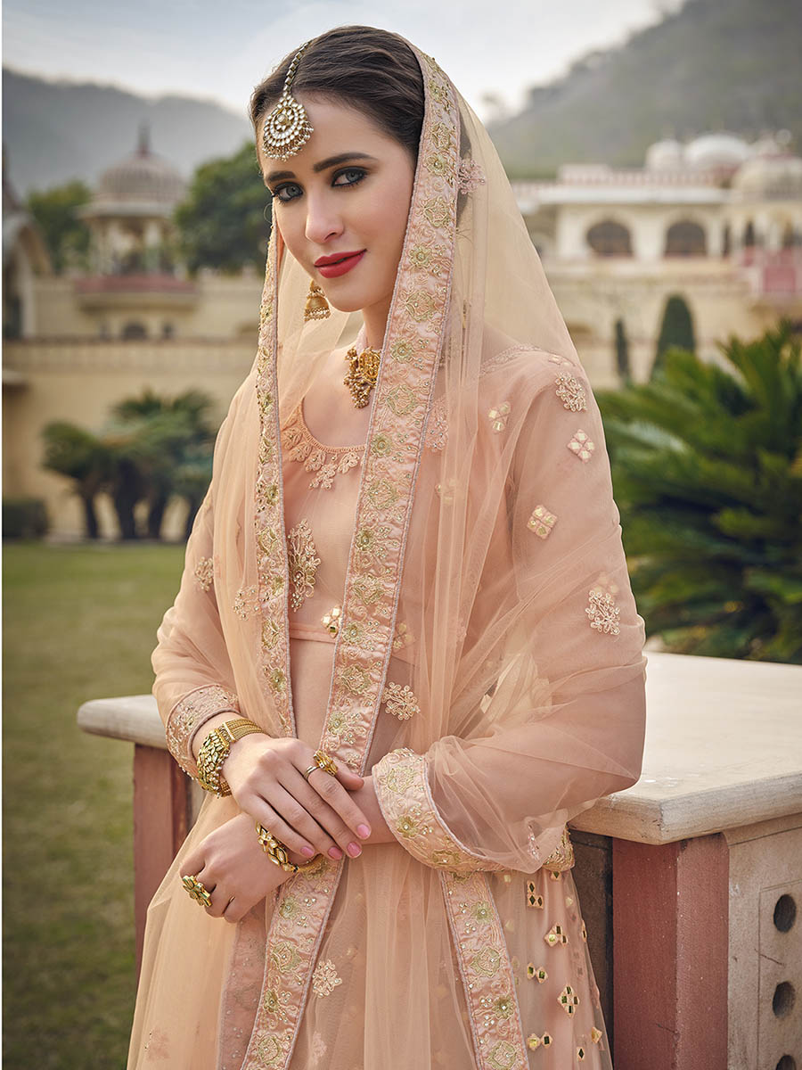 Myra Blush Net Heavy Embroidered Designer Lehenga