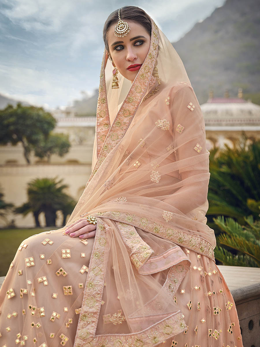 Myra Blush Net Heavy Embroidered Designer Lehenga