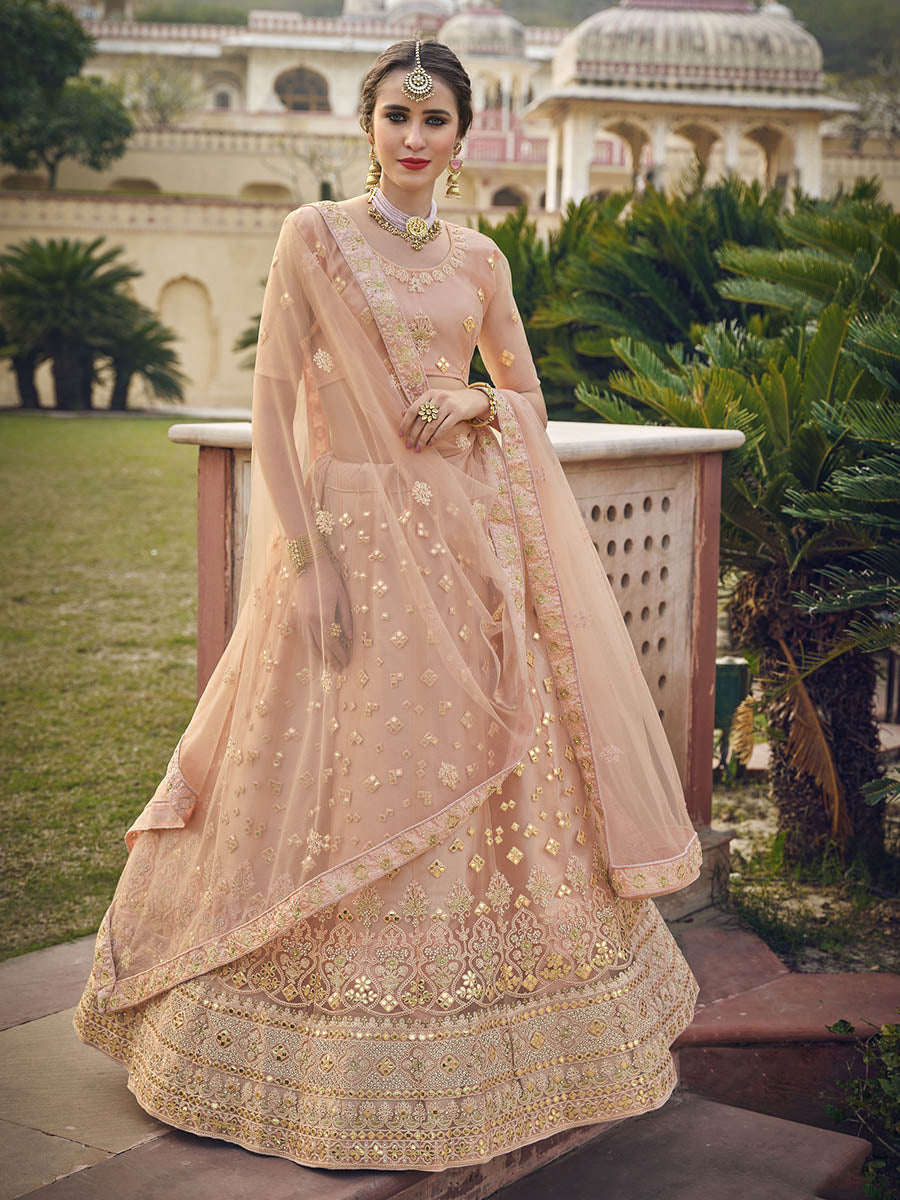 Myra Blush Net Heavy Embroidered Designer Lehenga