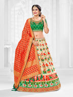 Myra Multicolour Jaquard Silk Designer Lehenga - Distacart