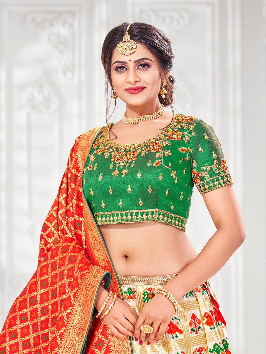 Myra Multicolour Jaquard Silk Designer Lehenga - Distacart