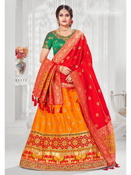 Myra Multicolour Jaquard Silk Designer Lehenga For Girls