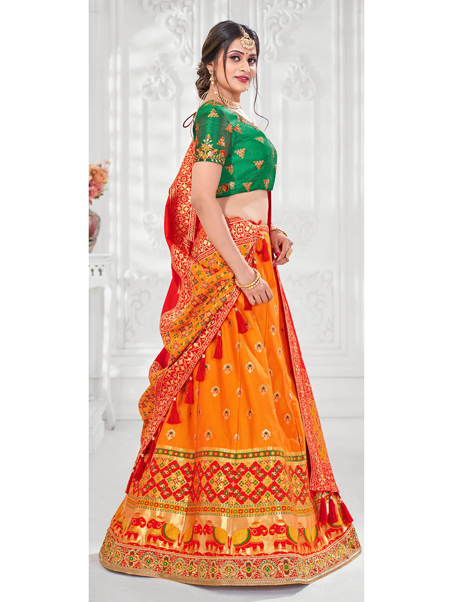 Myra Multicolour Jaquard Silk Designer Lehenga For Girls - Distacart