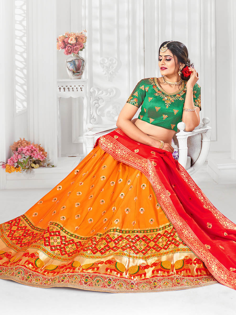 Myra Multicolour Jaquard Silk Designer Lehenga For Girls - Distacart