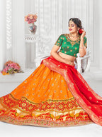 Myra Multicolour Jaquard Silk Designer Lehenga For Girls - Distacart