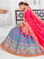 Myra Multicolour Jaquard Silk Lehenga - Distacart