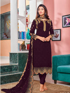 Myra Magenta Heavy Faux Georgette Embroidered Churidar Suit - Distacart