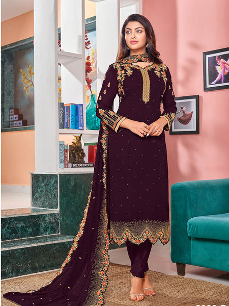 Myra Magenta Heavy Faux Georgette Embroidered Churidar Suit