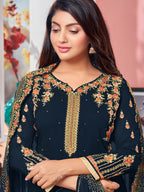 Myra Navy Blue Heavy Faux Georgette Embroidered Churidar Suit - Distacart