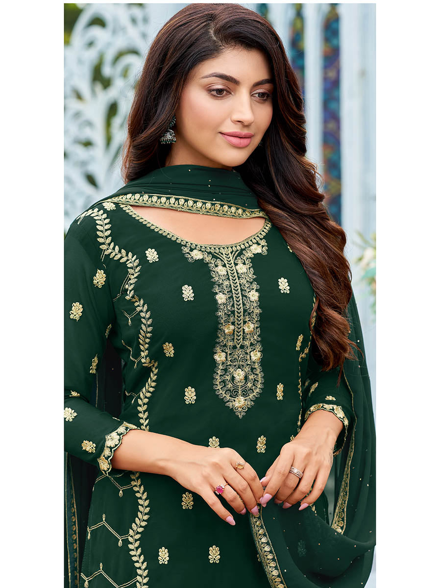 Myra Green Heavy Faux Georgette Embroidered Pant Style Suit - Distacart