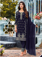 Myra Navy Blue Heavy Faux Georgette Embroidered Pant Style Suit - Distacart
