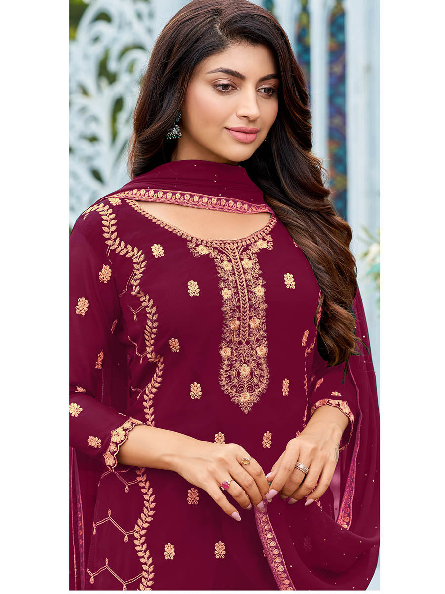 Myra Rani Heavy Faux Georgette Embroidered Pant Style Suit - Distacart