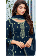Myra Royal Blue Heavy Faux Georgette Embroidered Pant Style Suit - Distacart