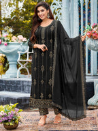 Myra Black Faux Georgette Embroidered Pant Style Suit
