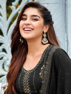 Myra Black Faux Georgette Embroidered Pant Style Suit
