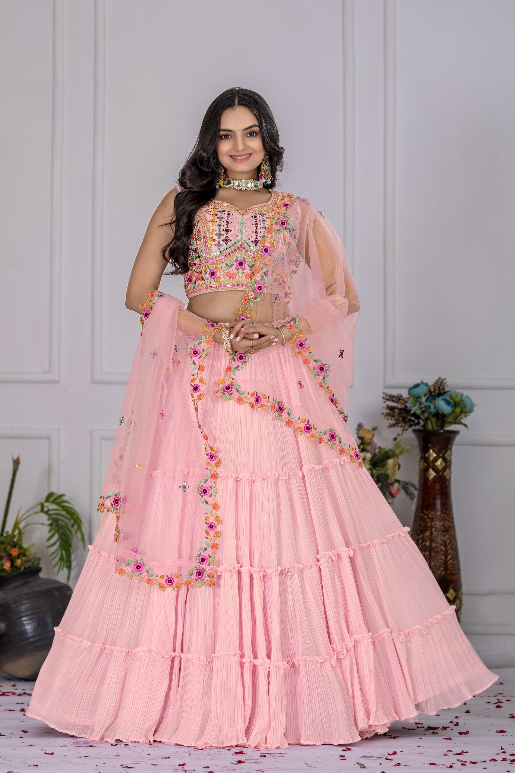 Lehenga Mart Pink Georgette Desigenr Wedding Lehnega Choli